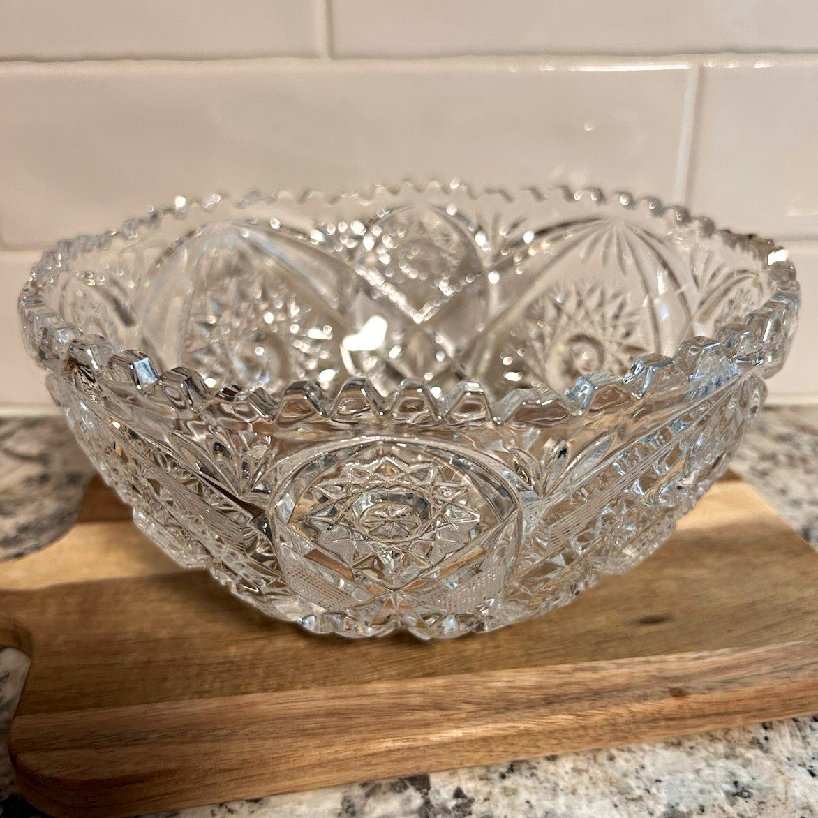American Brilliant Cut Round Vintage Serving Bowl, Heavy!! Sawtooth Edge