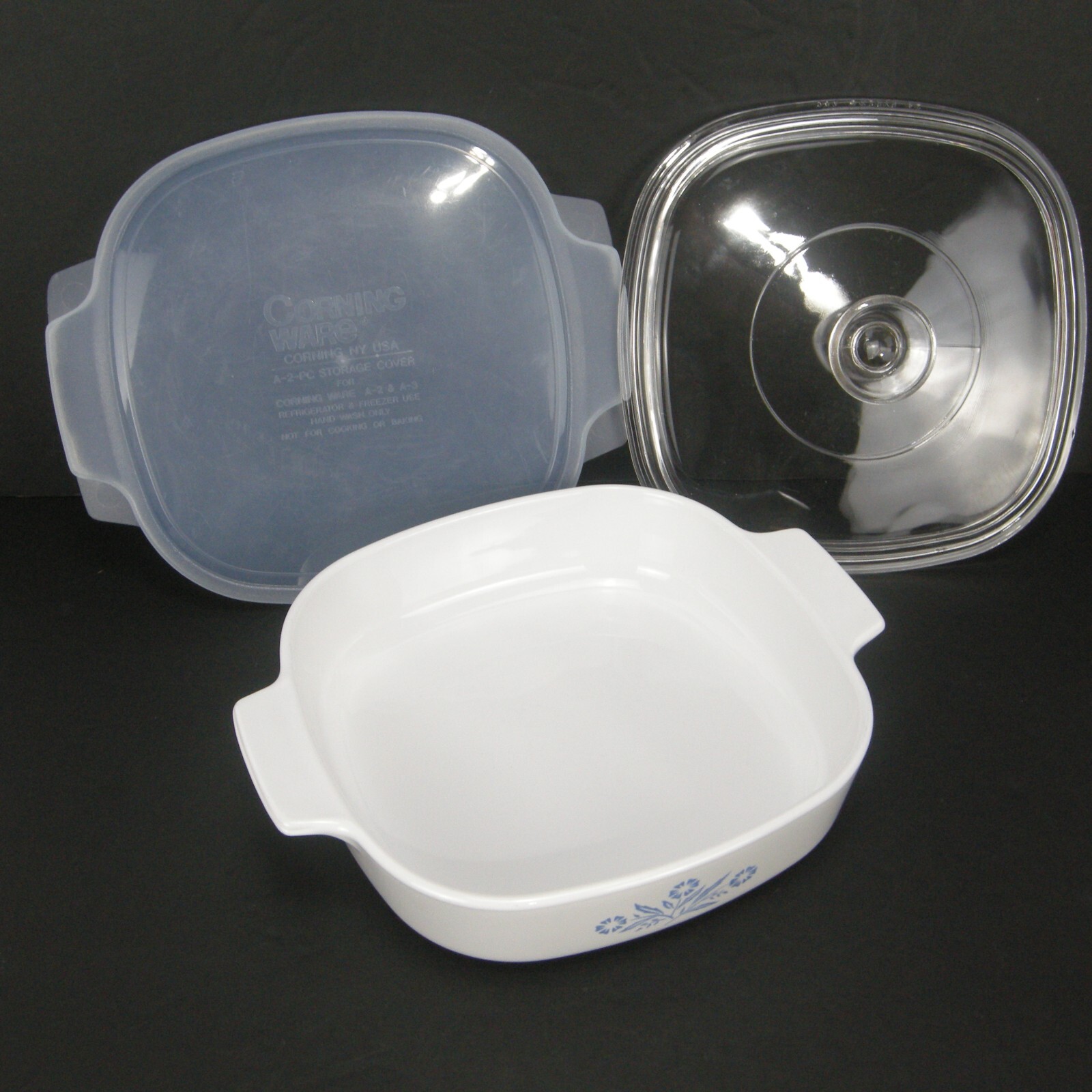 Corning Ware Blue Cornflower 1.75 Qt Casserole Dish Pyrex Lid Plastic Snap Cover