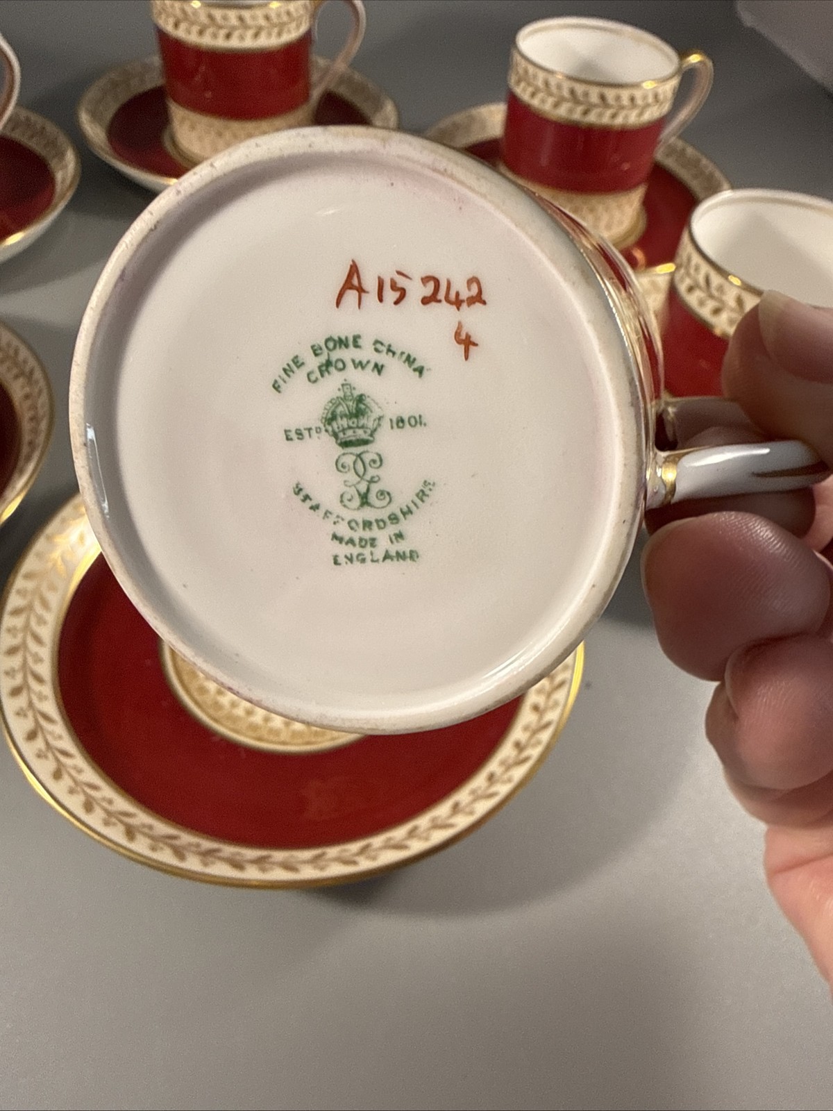 Set-6 Royal Staffordshire Demitasse Cup & Saucer Sets Burgundy Gold A15242