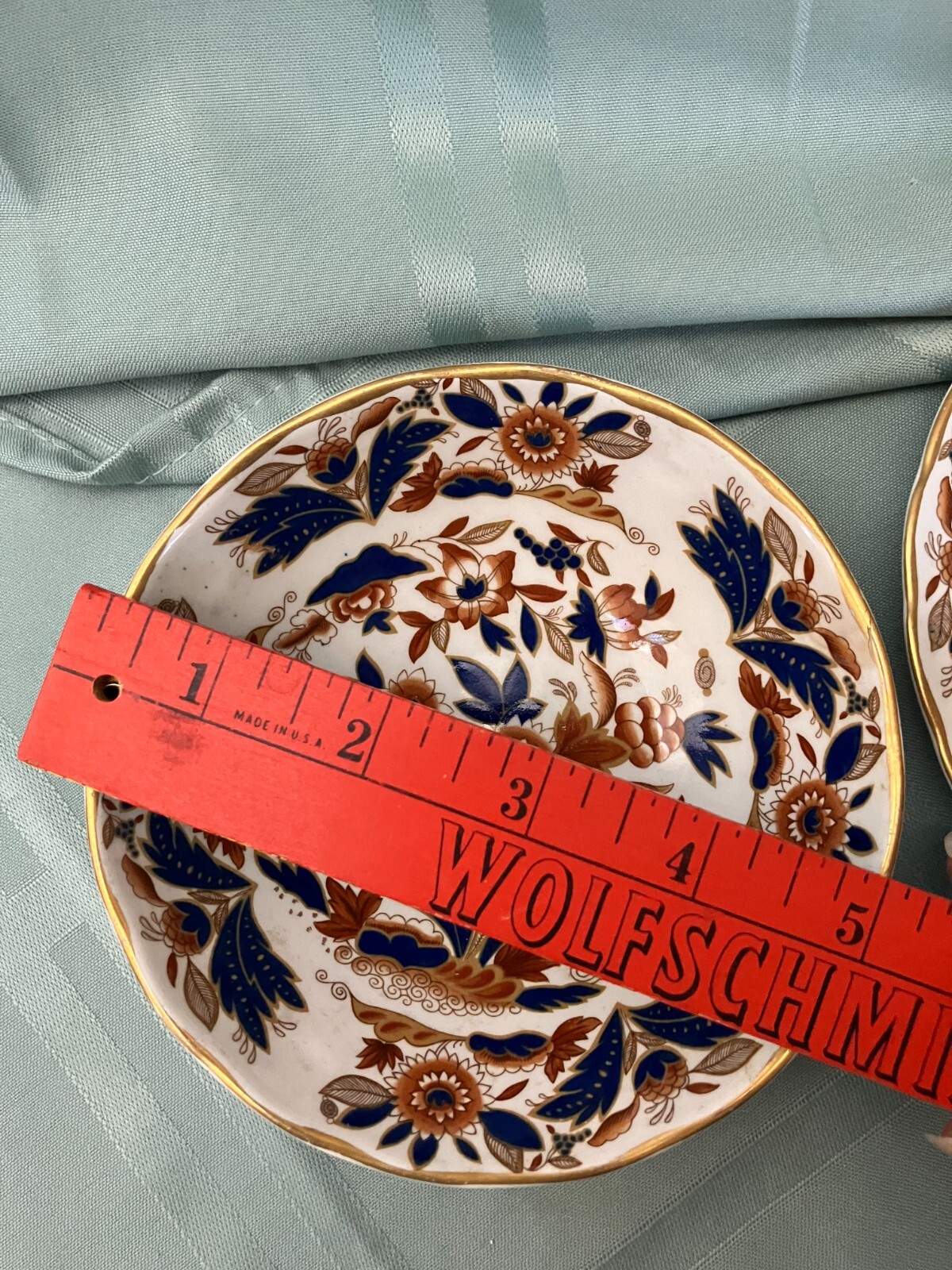 Booths Dovedale Rust & Blue Fruit/Dessert Bowl & Bread/Dessert Plate Gold Edge