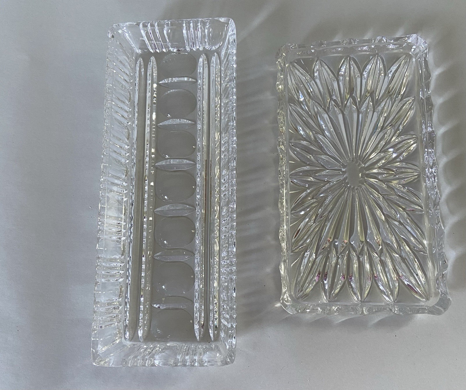 Vintage Cut Glass Rectangular Trinket Dish Set