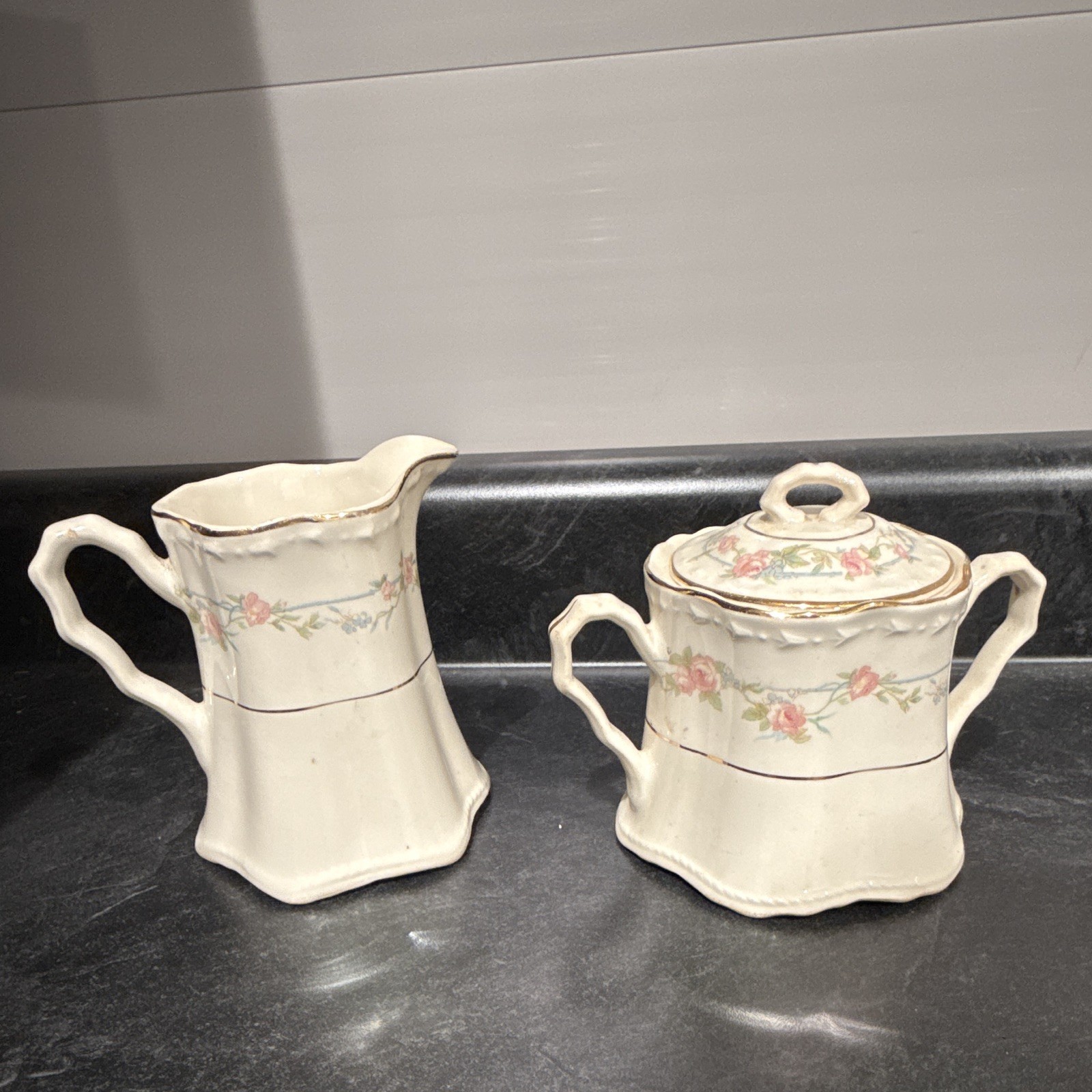 Crooksville China Co. H-P USA Floral White Pink Green Gold partial set