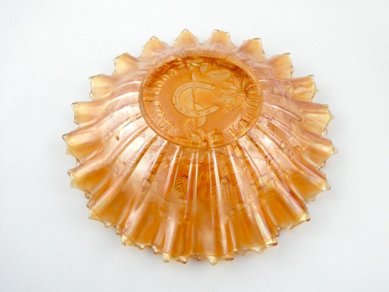 Northwood Marigold Carnival Glass Good Luck Bowl 8.5 Inch Diameter VERY GOOD