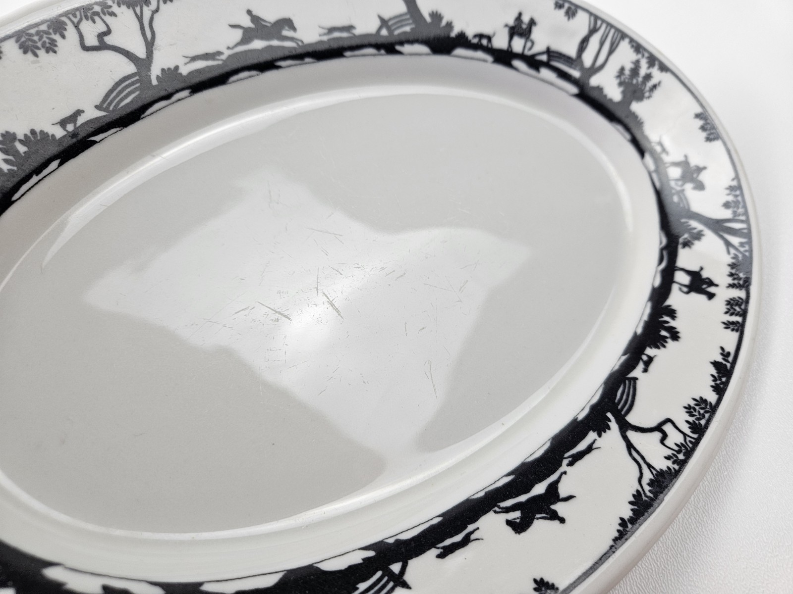 Vtg 10.75×7.25 Oval Warwick Ironstone Serving Platter Silhouette Hunt Scene 1950
