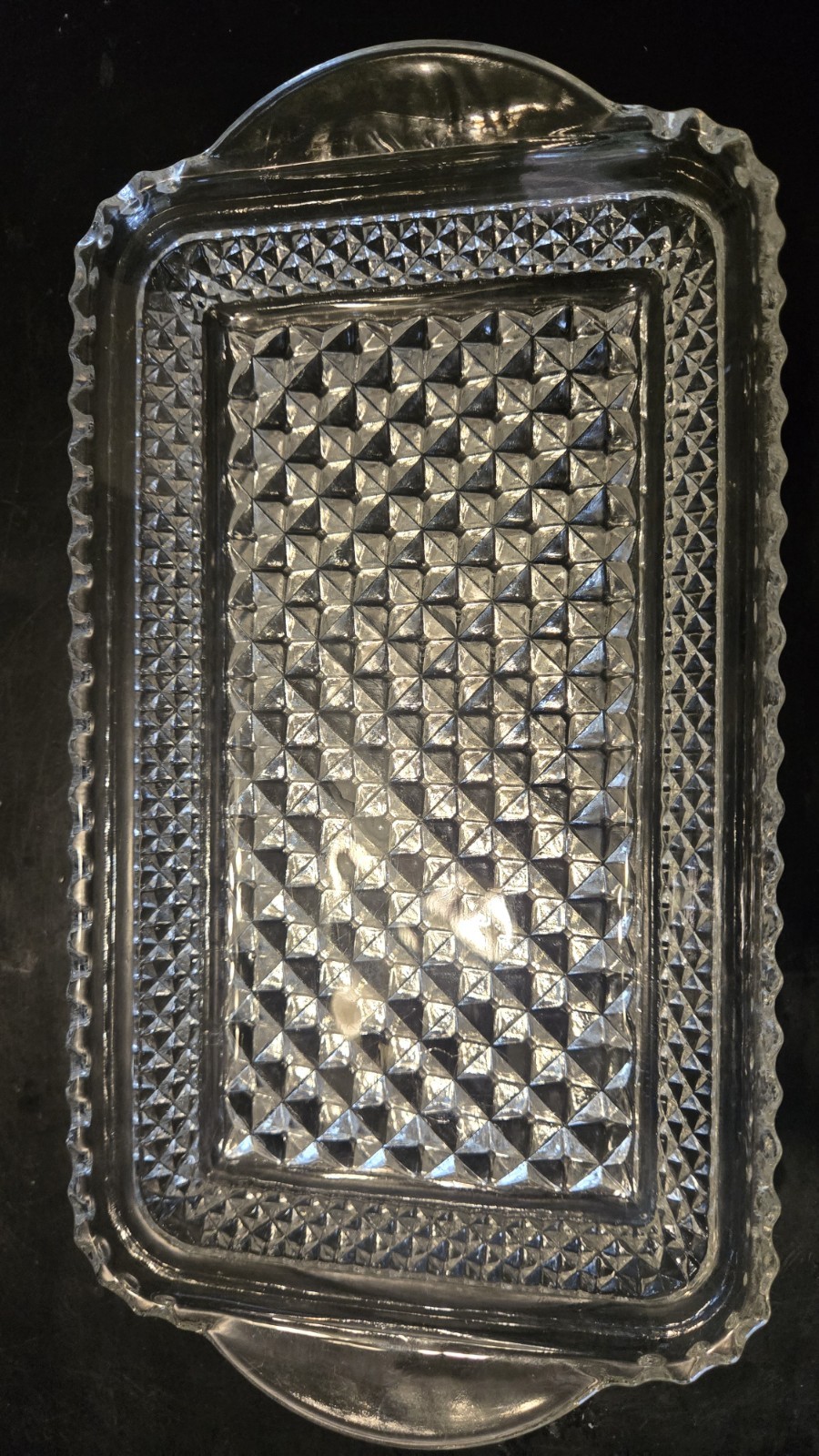 Anchor Hocking Wexford Glass Rectangle Handled Tray Diamond Pattern 9.75″ X ~5″