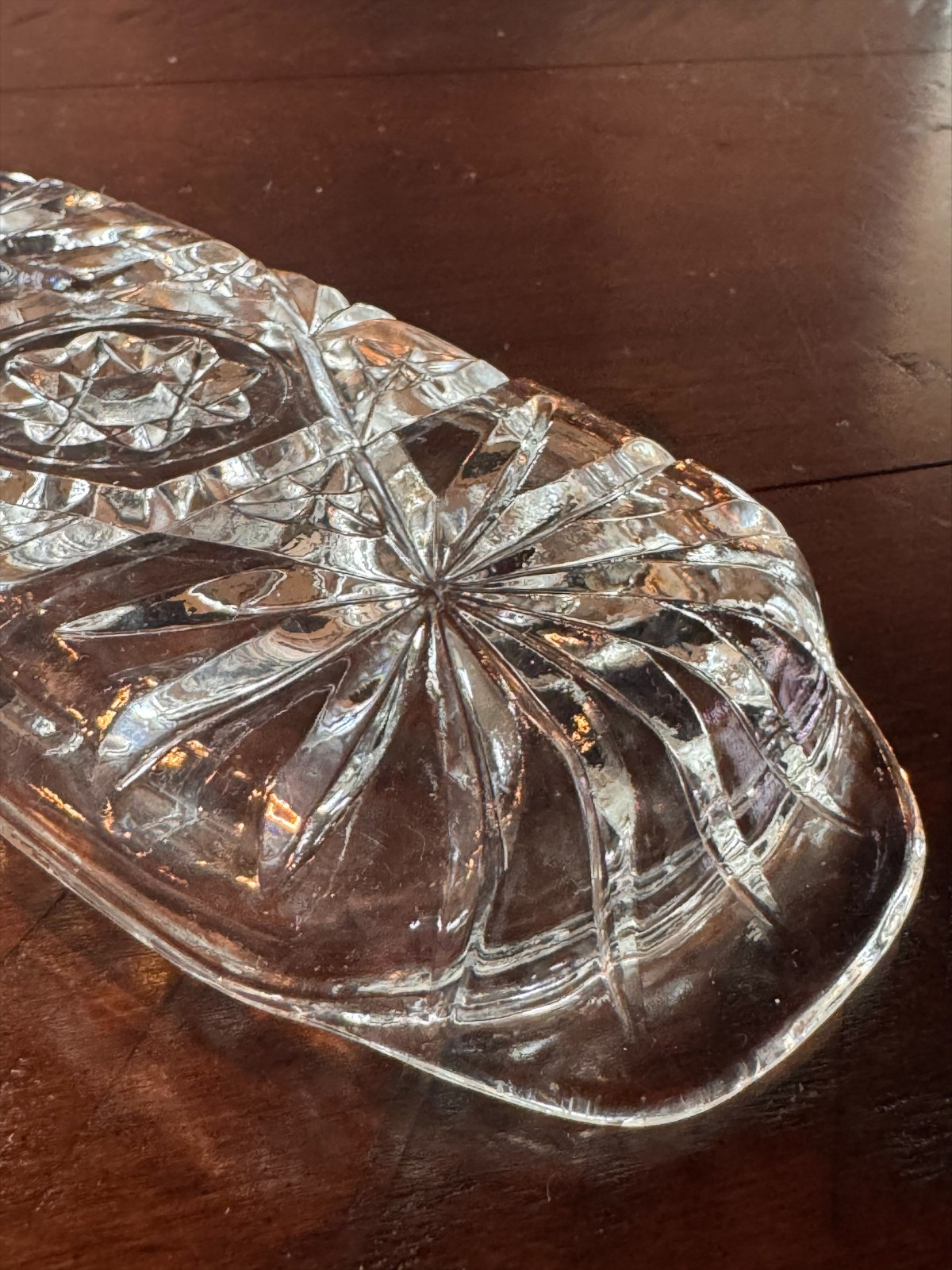 Vintage Pressed Cut Glass Butter Dish Insert Replacement Rectangular Starburst