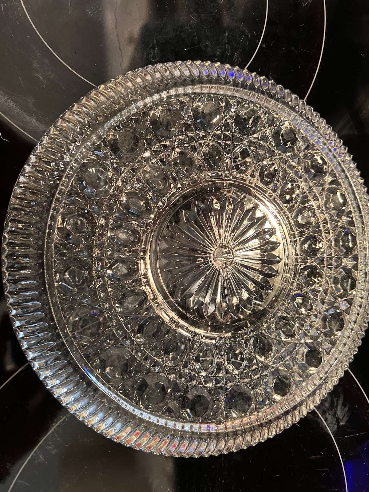 Vintage Federal Glass Windsor Clear Plate Platter Button & Cane Pattern 9″