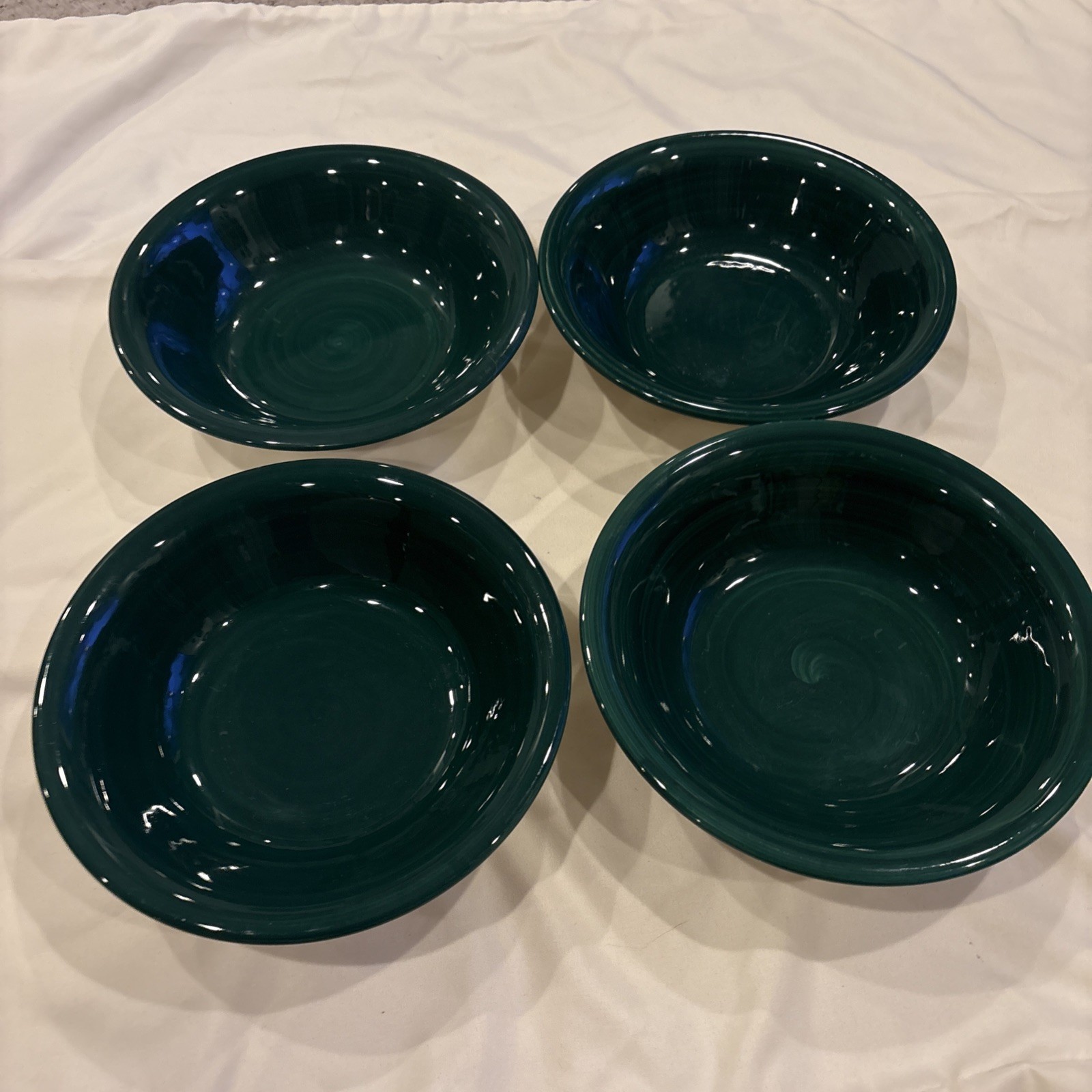 Set 4 Of Furio Green Swirl Dark Green Bowls Made In Italy White Exterior 8”