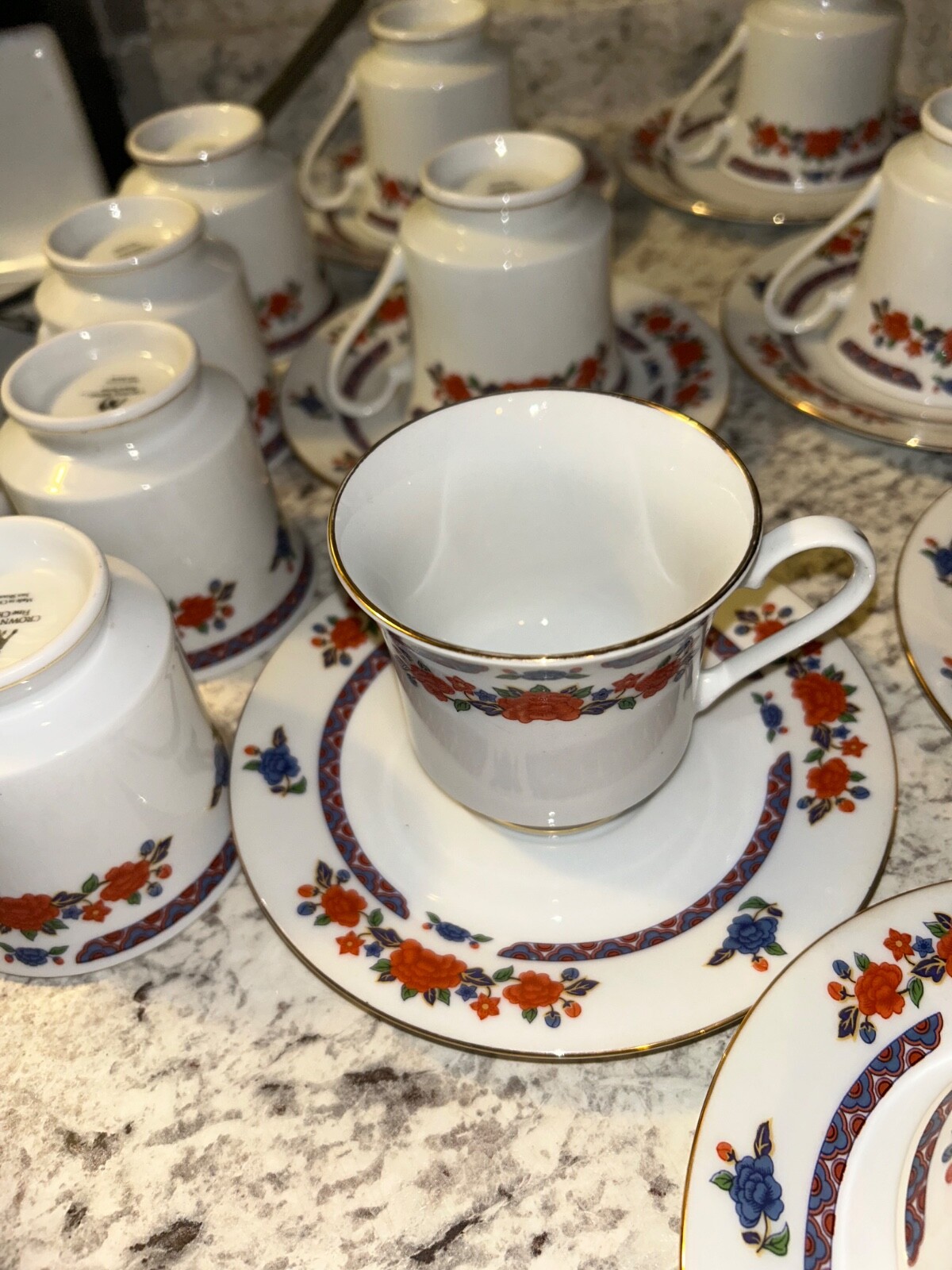 CROWN MING – 7 Pc Set – Fine Bone China Jian Shiang Tea Cup w/ Plates