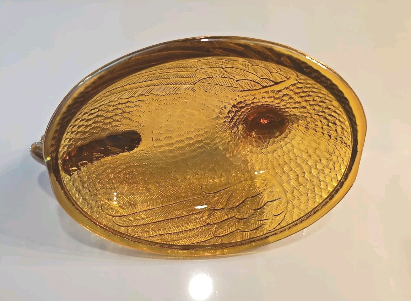 Vintage Indiana Golden Carnival Glass Hen on Nest Dish w/ Lid Oval Beaded Base