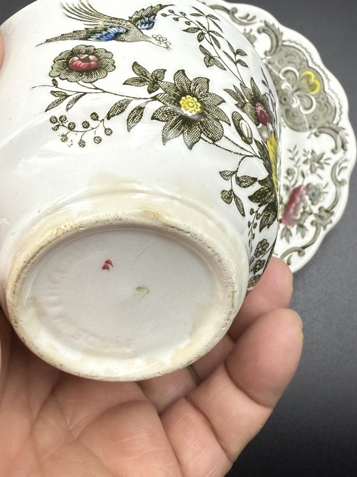 Ridgway Staffordshire Windsor England Cup & Saucer Set Floral Green Brown Red