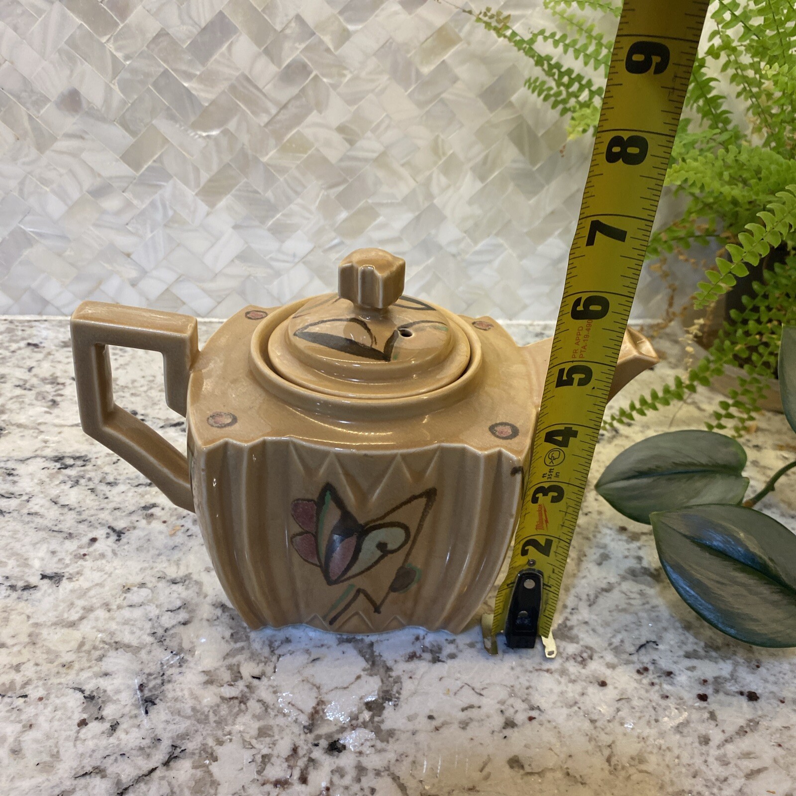 Art Deco Style Teapot Hand Painted Japan MCM Bohemian Hot Tea Vintage Decor Rare