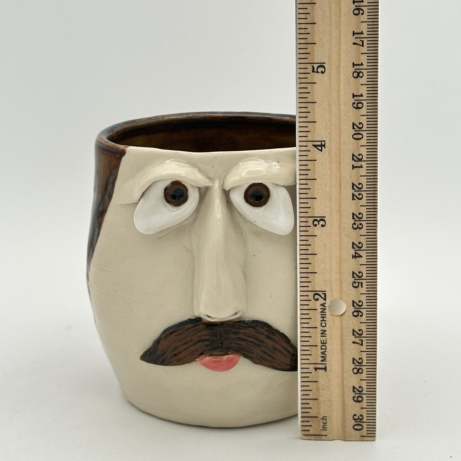Funny Ugly Face 3D Art Pottery Coffee Tea Mug Cup Handmade Stoneware Signed