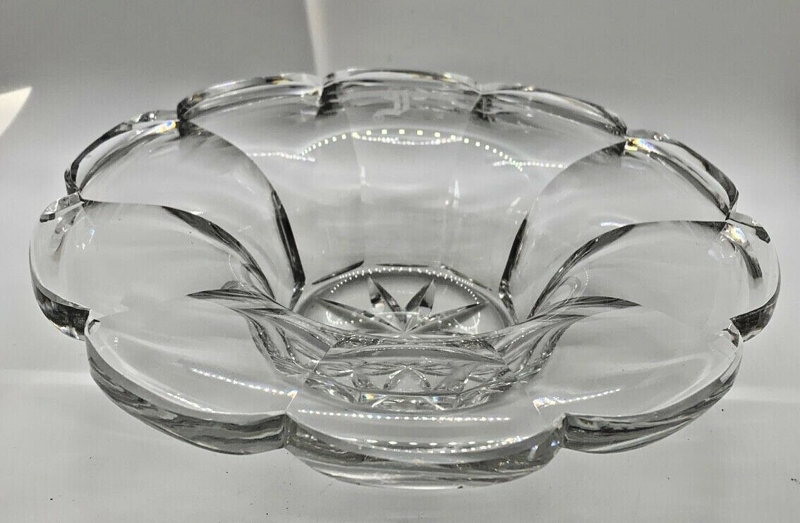 Cut Polished Crystal Bowl Scallop Edge Etch F Monogram High End Elegant Antique