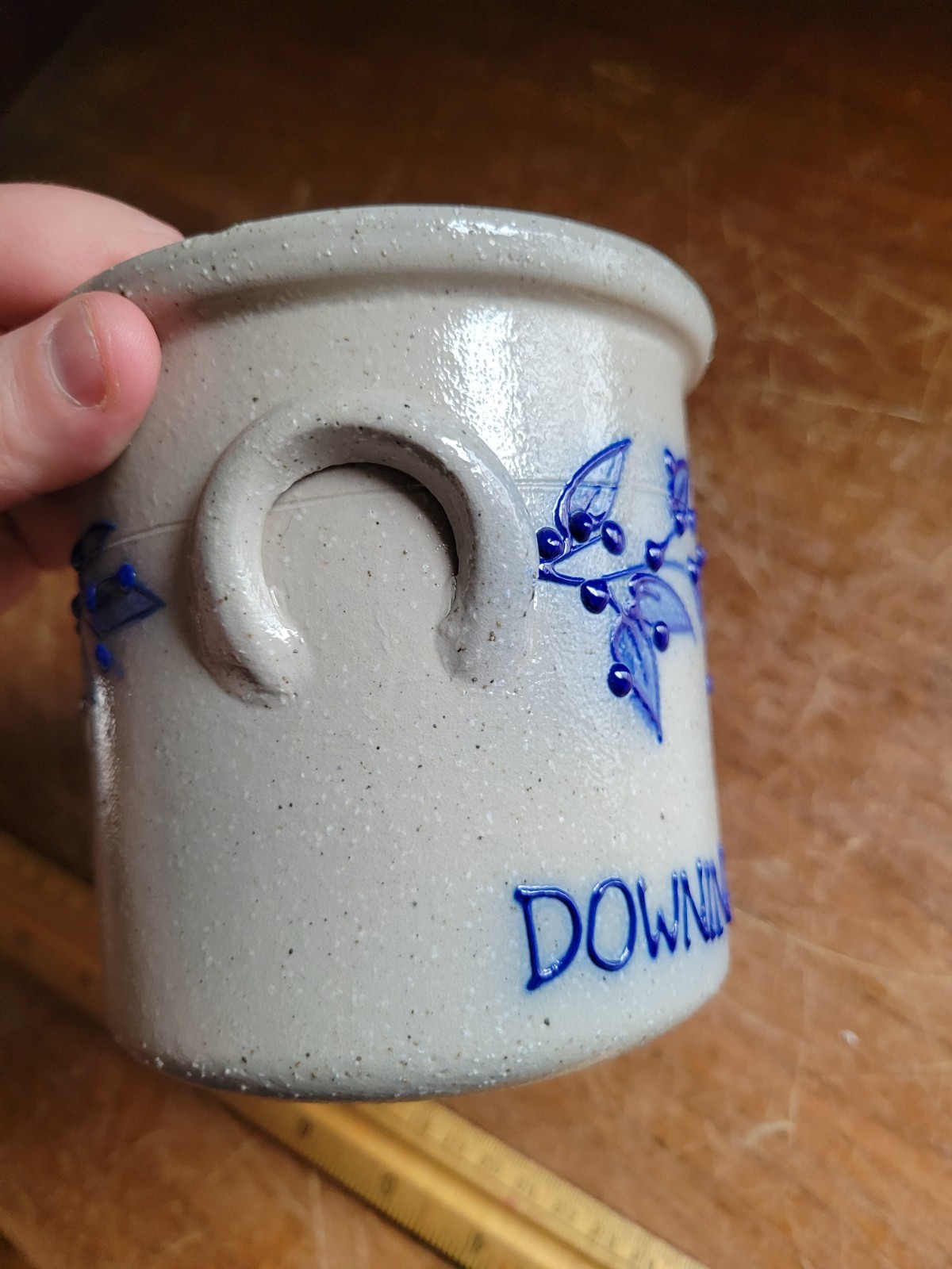 Salmon Falls Stoneware Salt Glaze Small Crock Pot with Blueberry DOWNINGTOWN PA