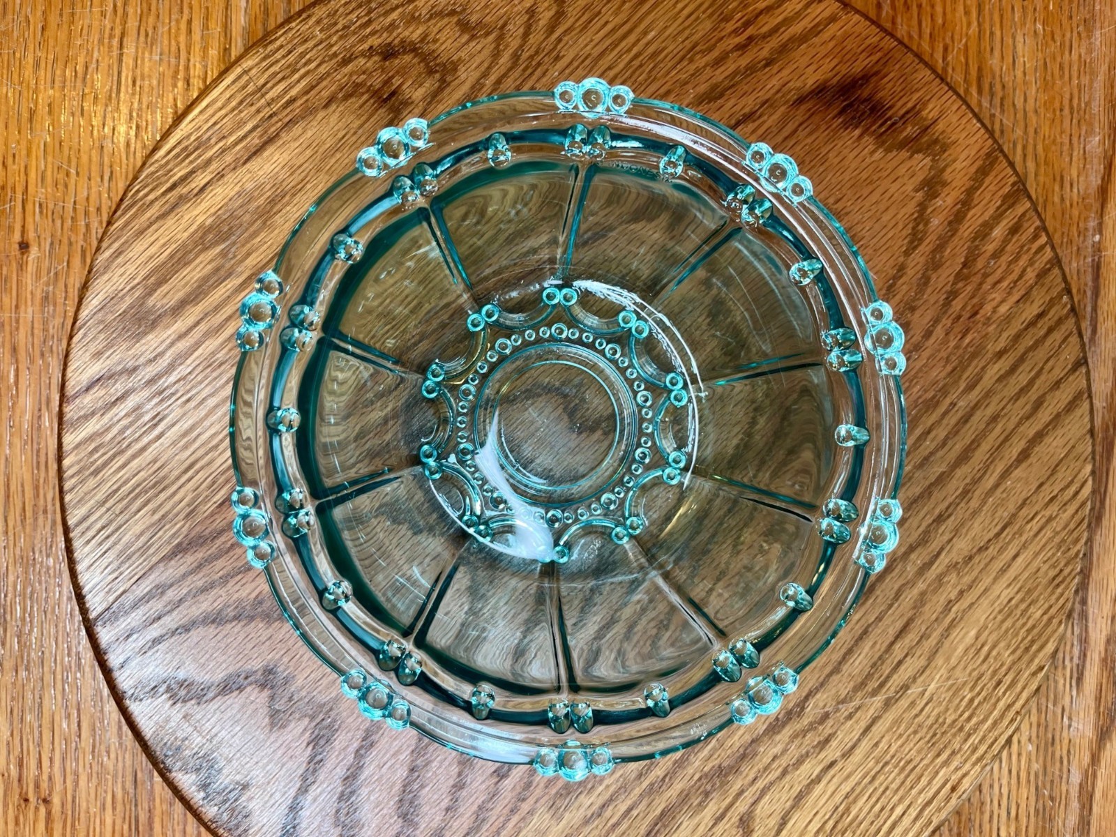 Vintage KIG Indonesia Oyster Turquoise Aqua Beaded Candy Dish with Lid