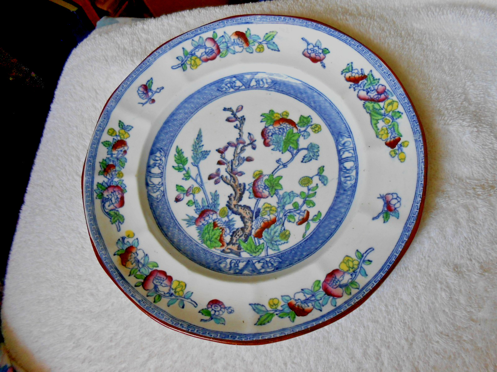 ADAMS Tunstall England Indian Tree Plate Flow Blue Transferware Polychrome