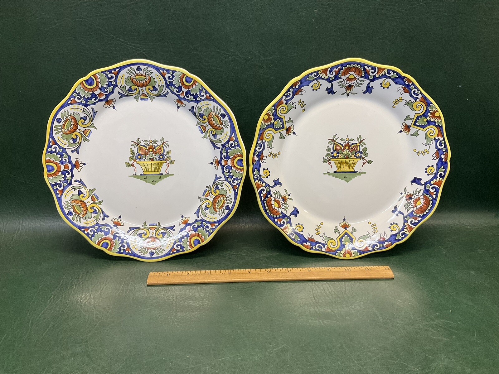 Two Vintage Handmade Wall Plates by Geo Martel Rouen, France ~ 10″