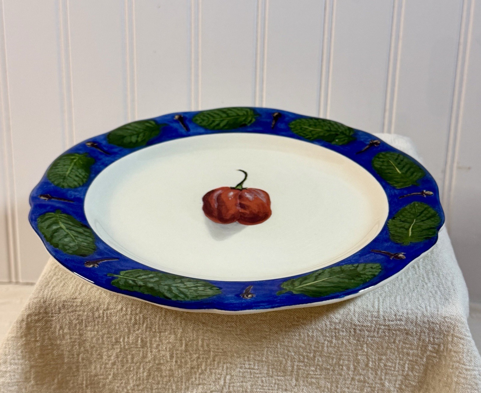 Poivre Et Sel Blue Vint. Set of 4 Salad Plates 8.75″ Faiencerie De Gien France