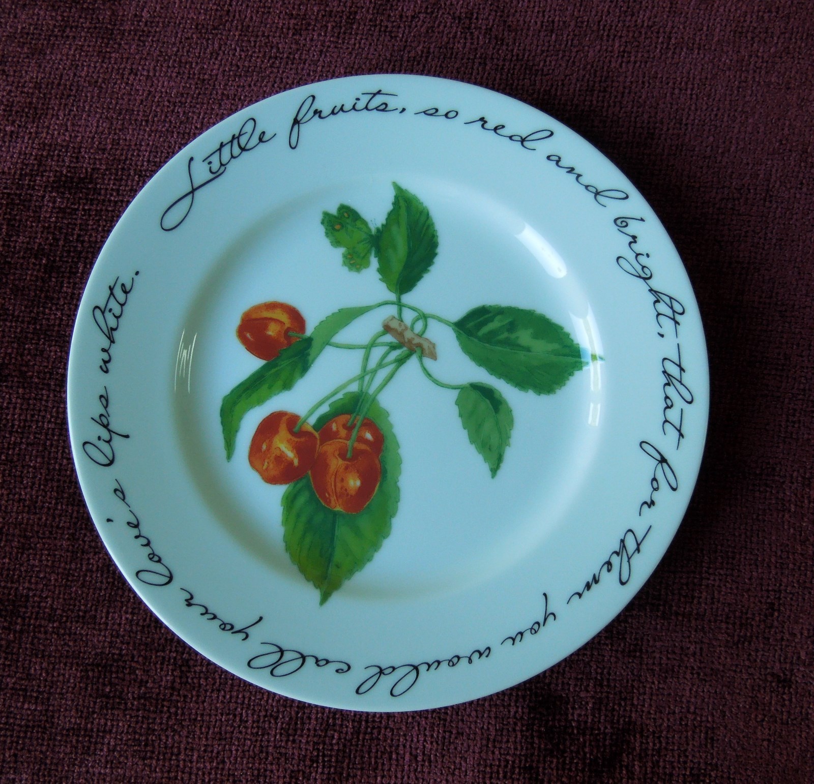 4 WILLIAMS SONOMA ORCHARD SUITE SALAD PLATES PEACH PLUM CHERRIES JAPAN