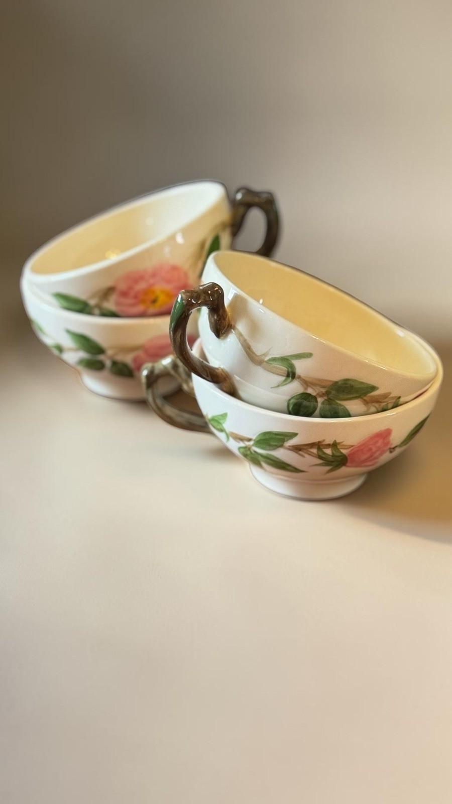Set Of 4 Vintage Franciscan Desert Rose Flat Cups Pink Floral Tea/Coffee Cups