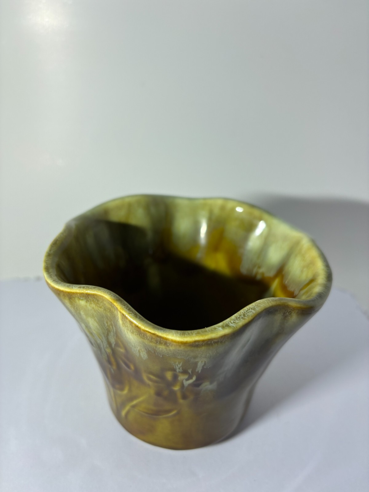 Vintage Judy Calif USA Pottery F1 Amber Drip Glaze Free Form Vase MCM