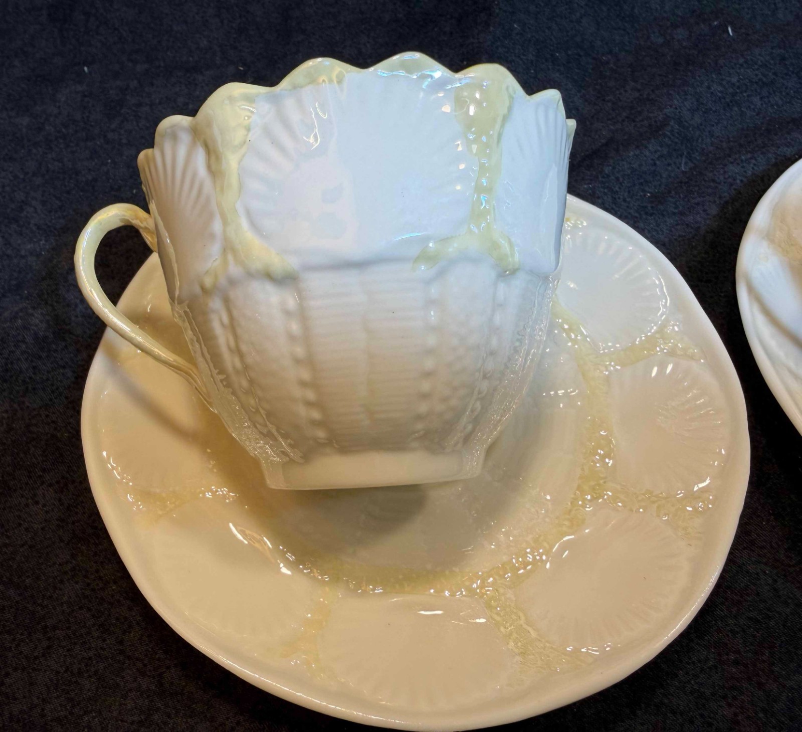Two Belleek Shell Teacup and Saucer Sets. Handmade in Ireland.