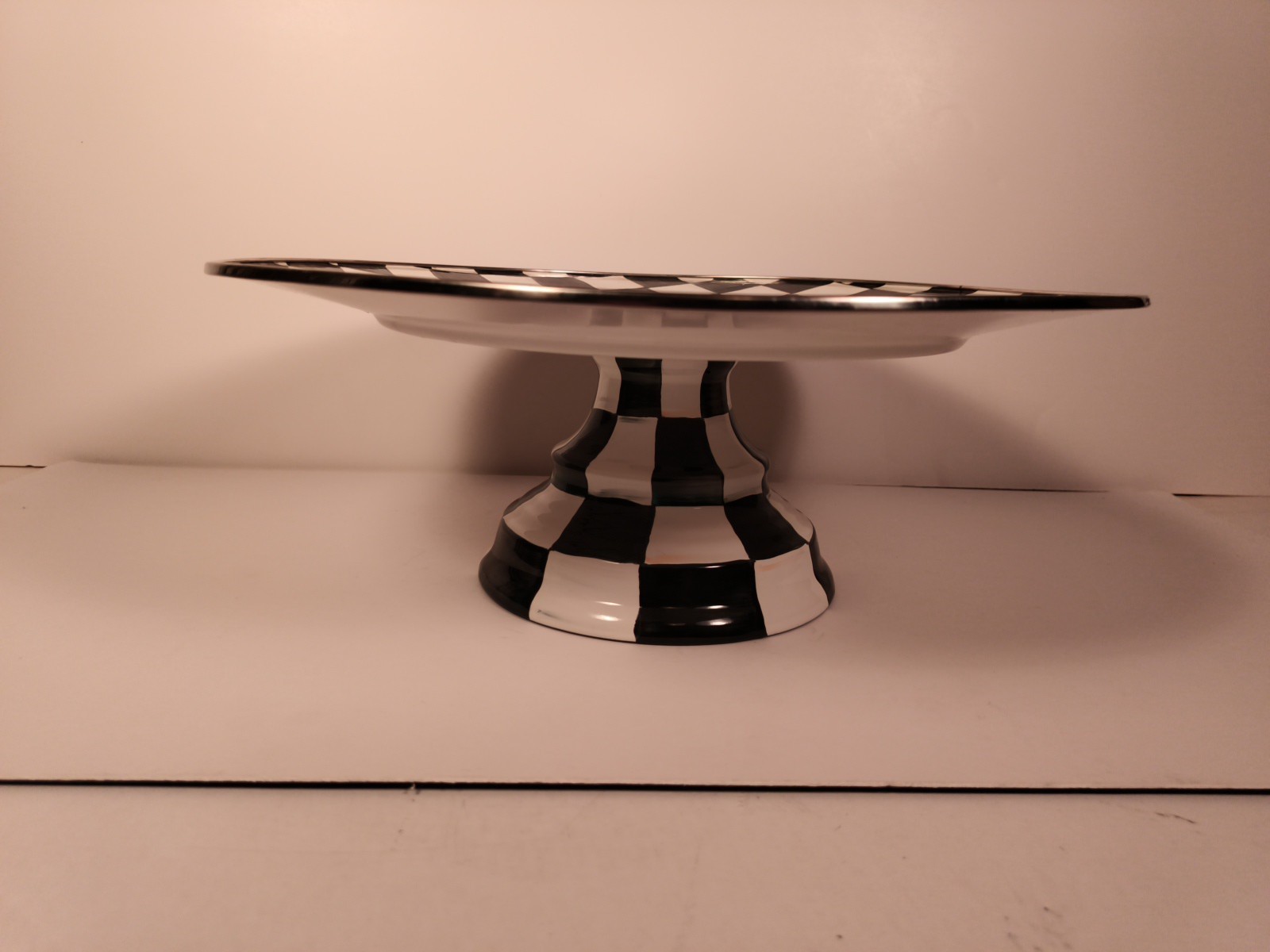 MacKenzie-Childs Courtly Check Large 16″ Round Pedestal Platter Great Condition