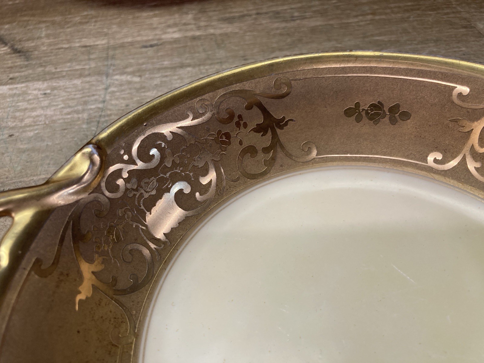Vintage Hand Painted Pickard China Gold On Ivory Bowl / Scrolls And Floral