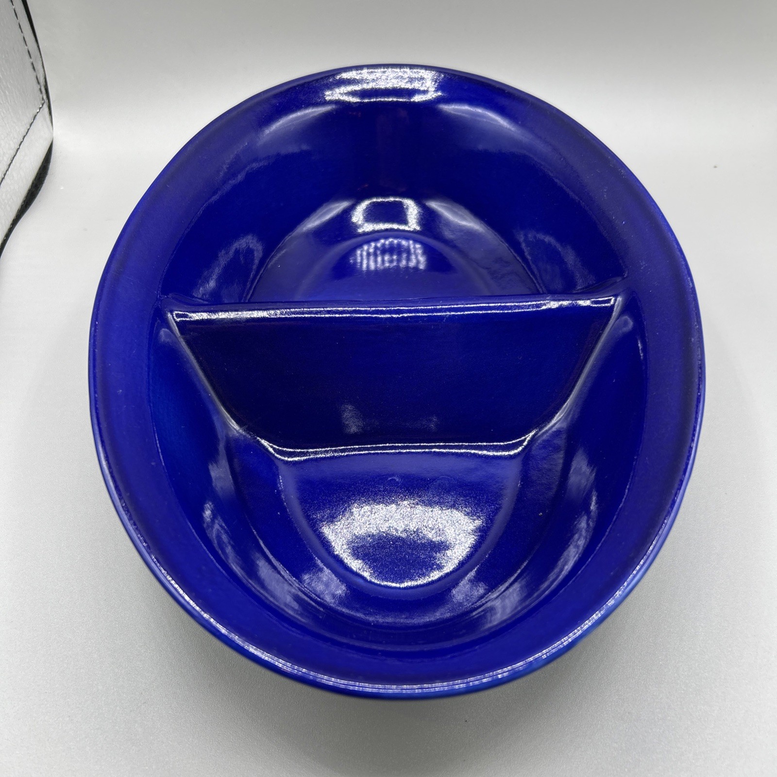 Blue Oval Divided Dish Serving Bowl 2 Compartments 10″ HB1L