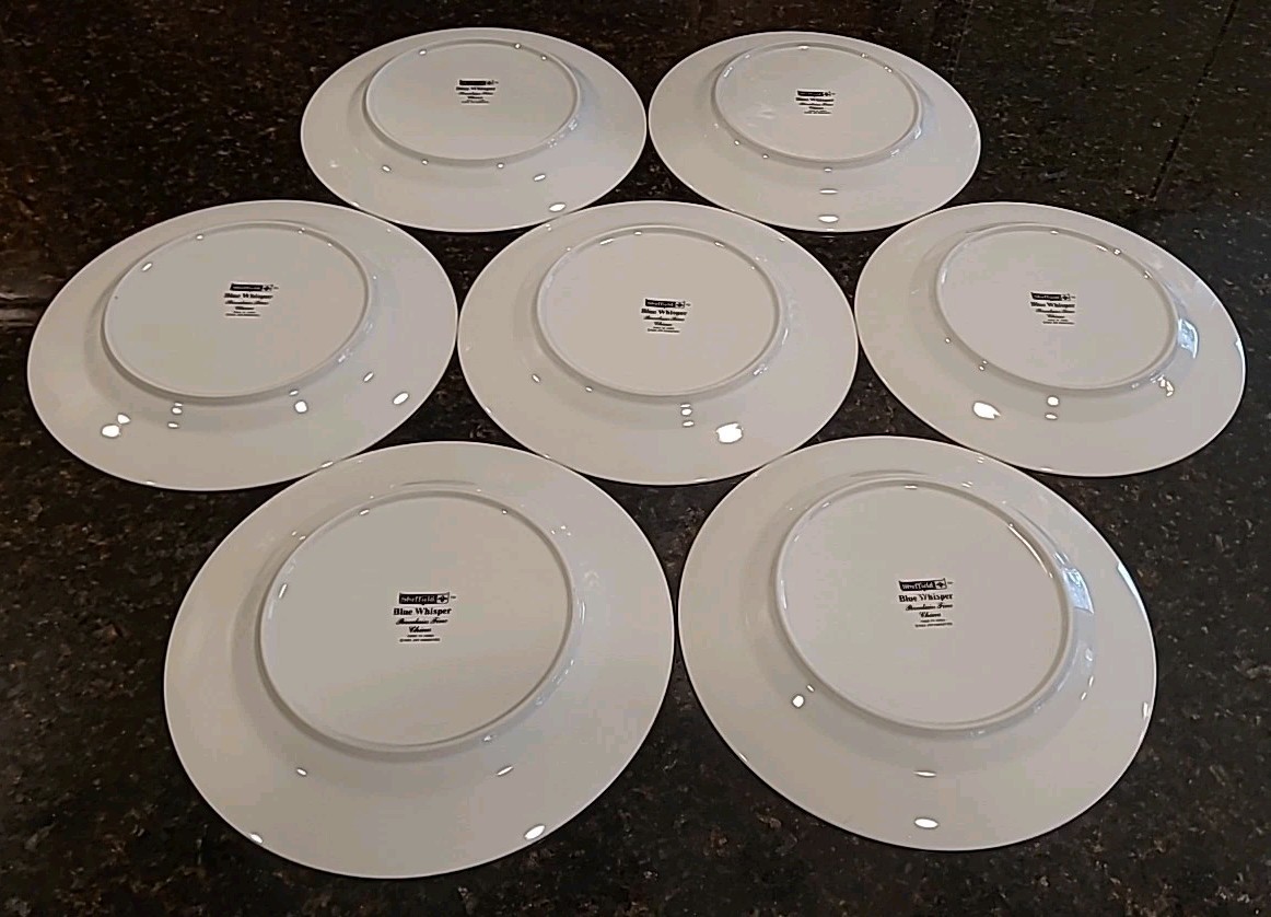 SET (7) Sheffield BLUE WHISPER Porcelain Fine China 10.25″ Dinner Plates Japan