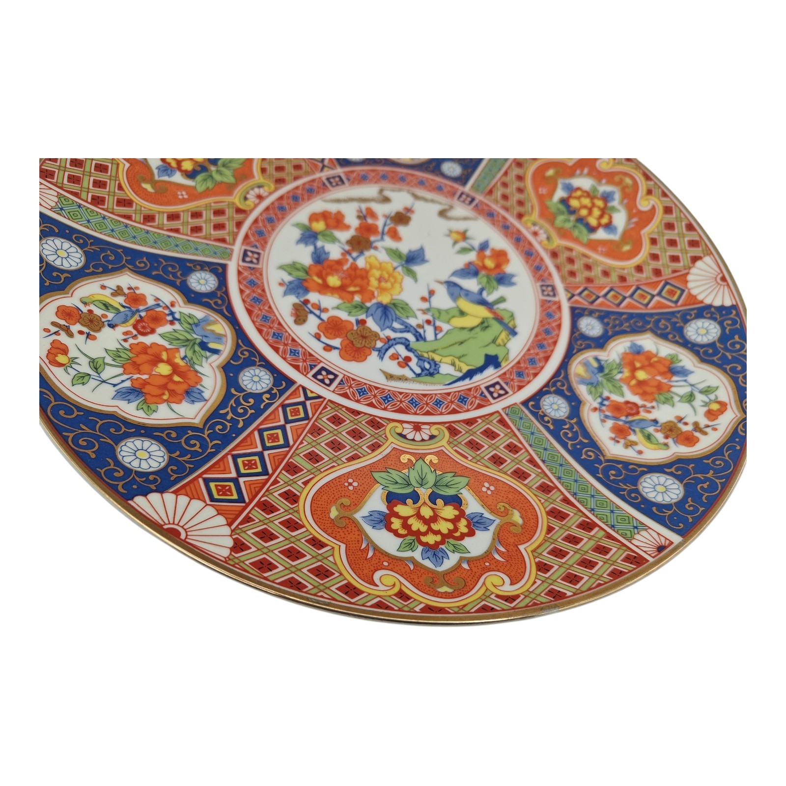 Heygill Imari Rust Blue Green Gold Trim Chop Round Plate Floral Bird