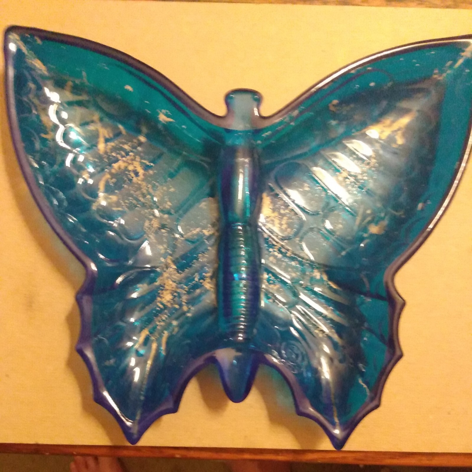 Vintage Glass Butterfly Dish cobalt blue