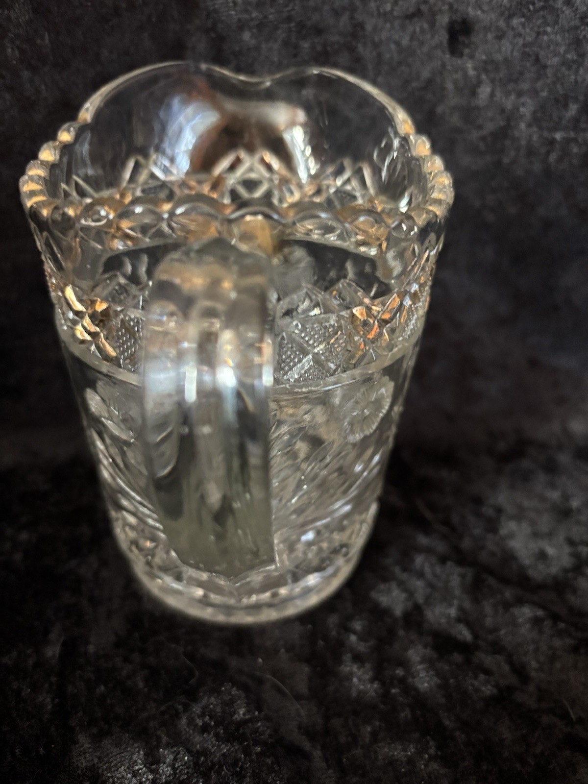 EAPG Indiana Glass Co No. 156; Horsemint Pitcher Gold Trim 8.25″ 1915