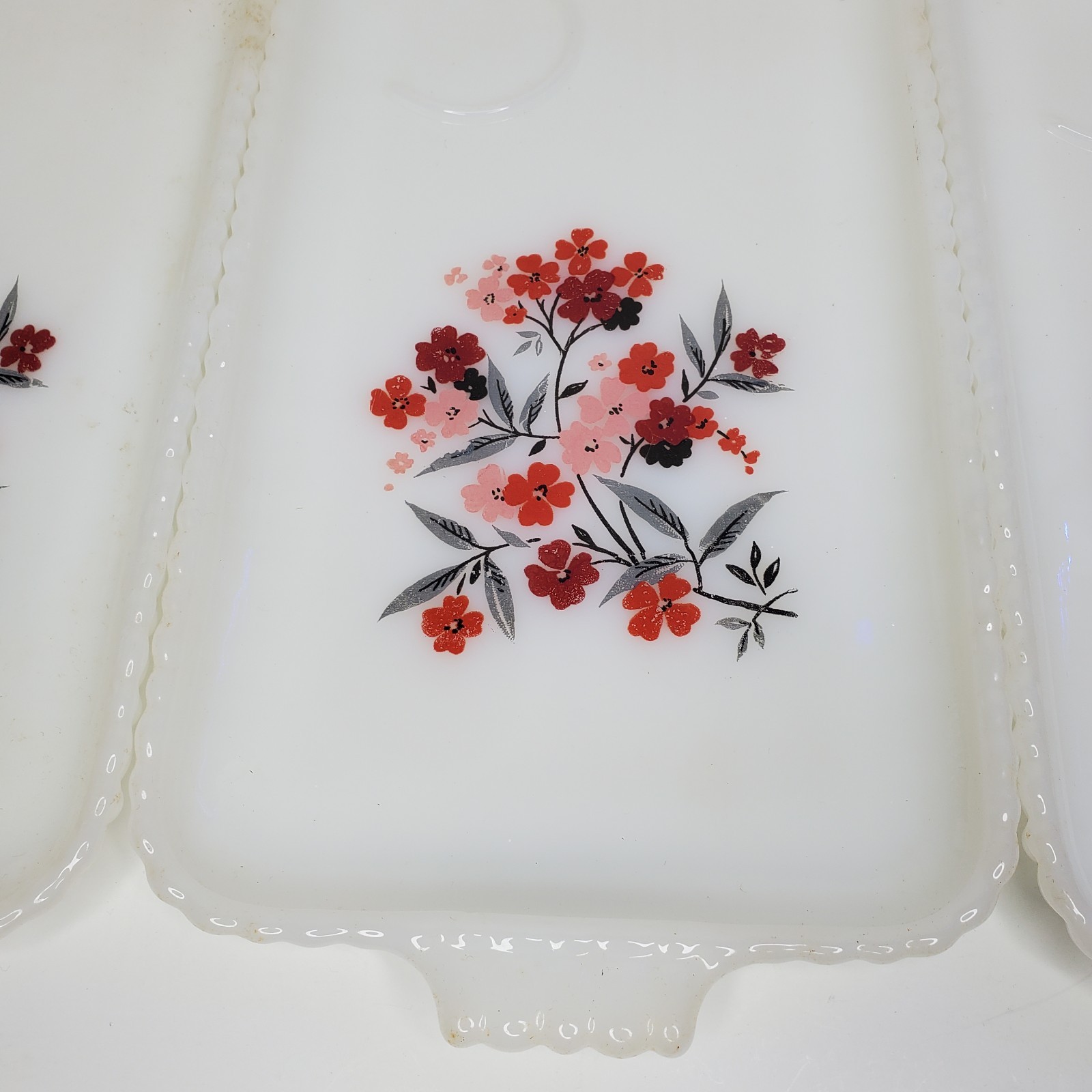 Vintage Anchor Hocking Lot Of 4 Snack Set Party Milk Glass Hostess Primrose MCM