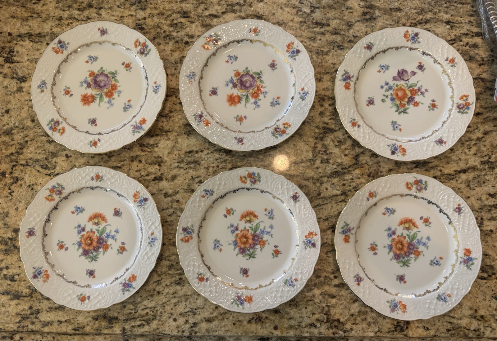 Schumann Bavaria Bouquet Orange Yellow Purple Flowers 7 ¾” Salad Plate(s)