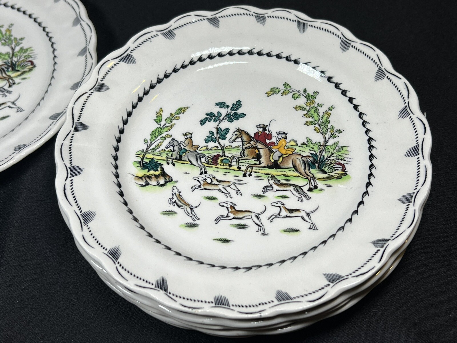 6 Rare ATQ Vintage 1920’s Booths Hand Painted Liverpool Hunt Plates A 8090 6.75”