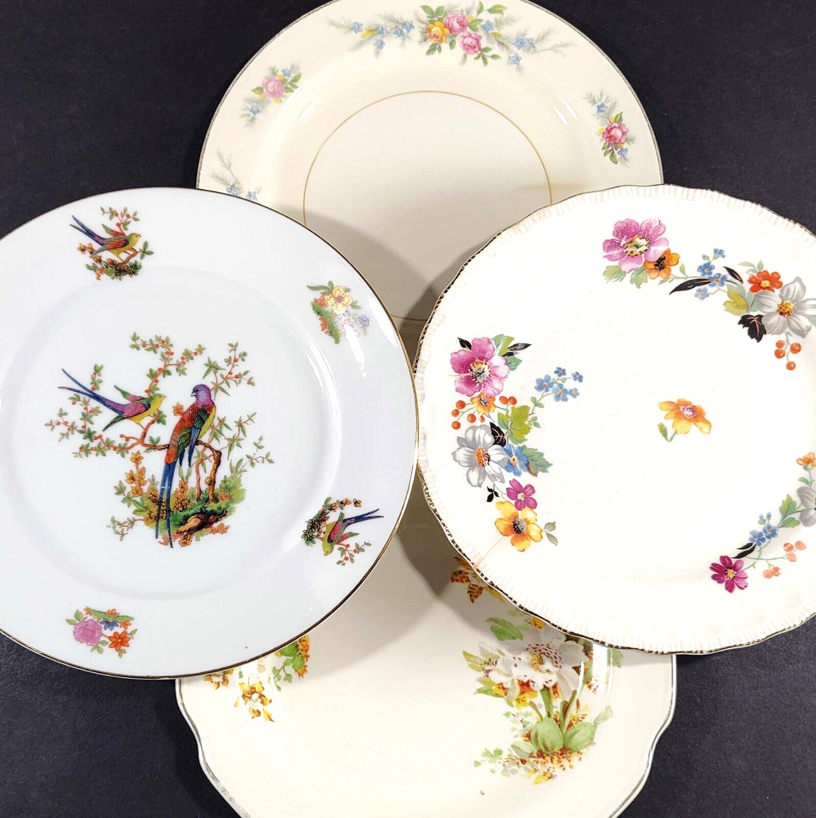 Vintage Mismatched China Salad Plates Gallery Wall Collection Chipped Set/4