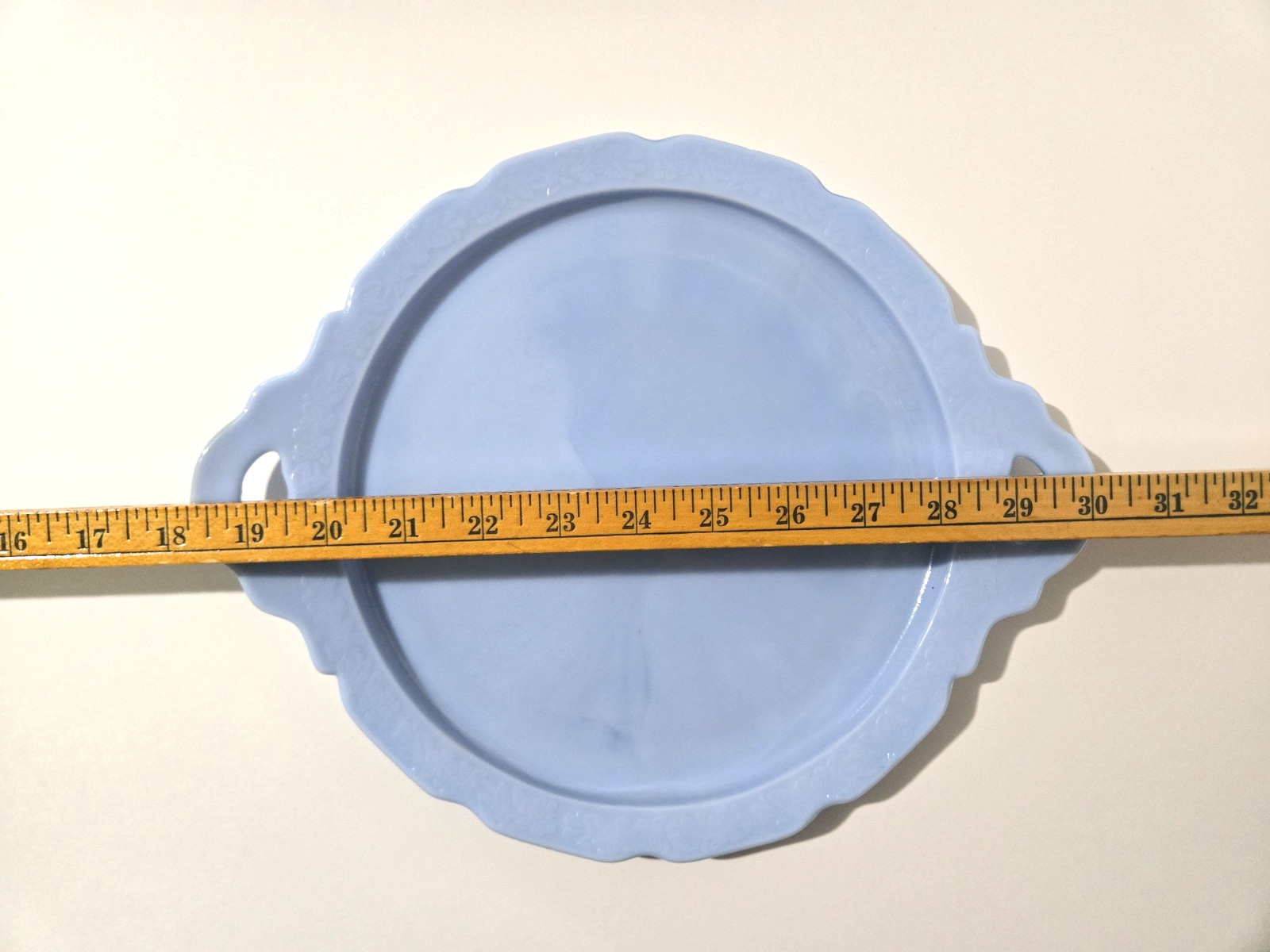 Vintage 1930s Jeannette Delphite Blue Glass Cherry Blossom Handled Tray Platter