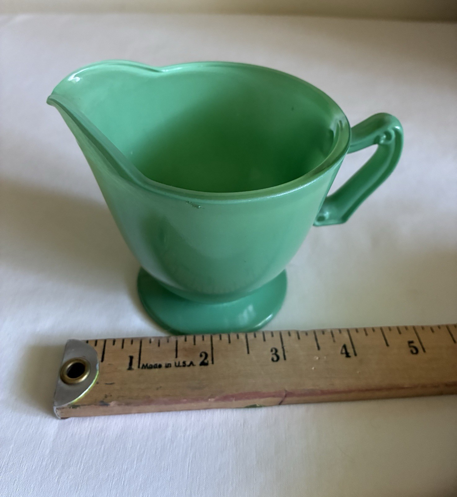 Vintage Hazel Atlas Platonite Green Jadeite Style Milk Glass Creamer 1940’s