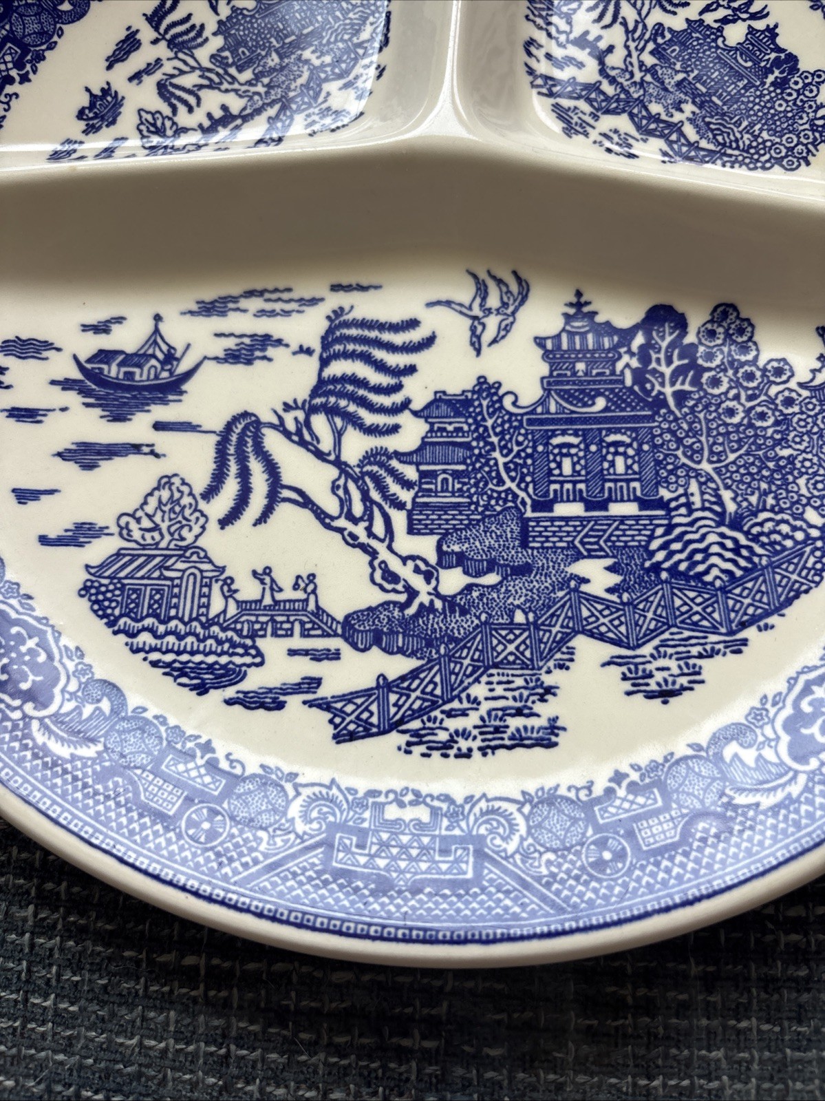 Blue Willow 1940s Societe Ceramique Maestricht DIVIDED PLATE Holland Dish 11″