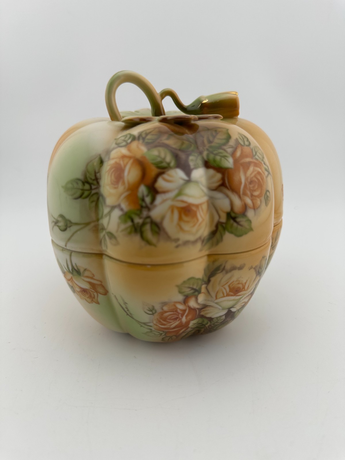 RS Prussia Pumpkin Covered Candy Dish Floral Luster Porcelain Box