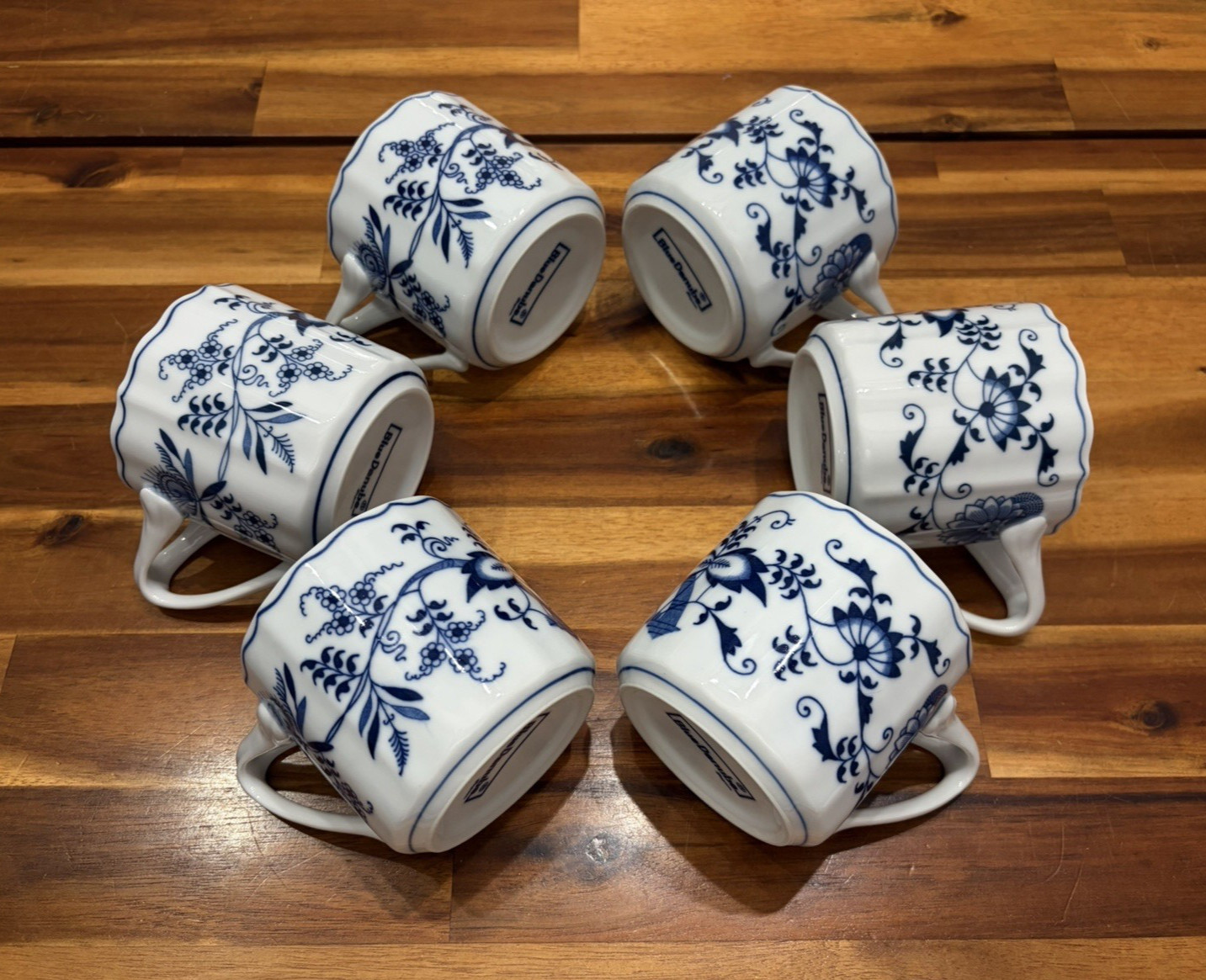 6pc VTG Blue Danube Blue & White Asian Peonies Asters Floral – Japan Excellent!