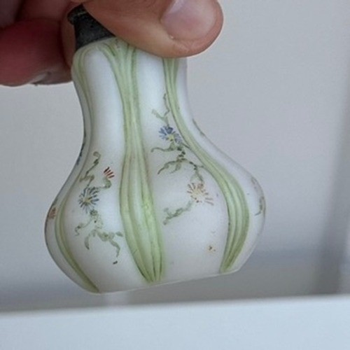 Antique Victorian Milk Glass Sugar Shaker Hand Painted Floral Muffineer Sifter