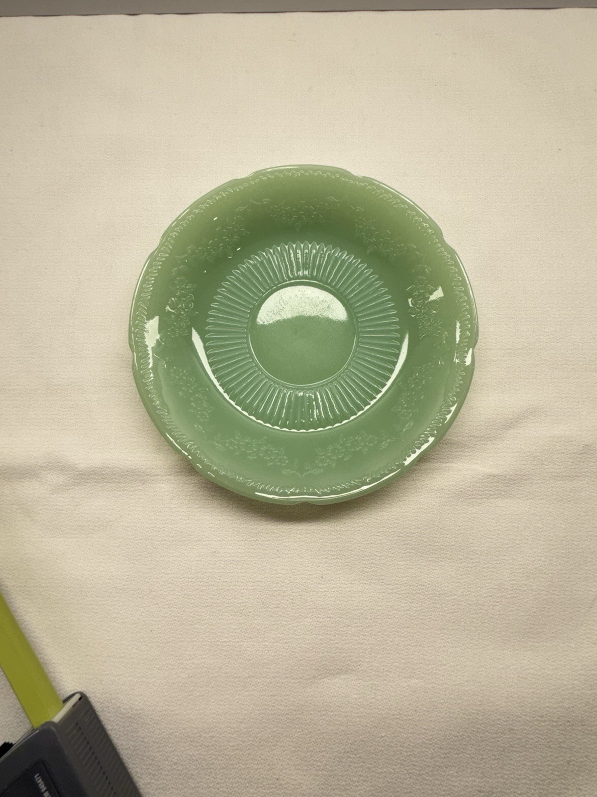Vintage Fire King Jadeite Alice Saucer Plate 6″ Floral Scalloped Edge Unmarked