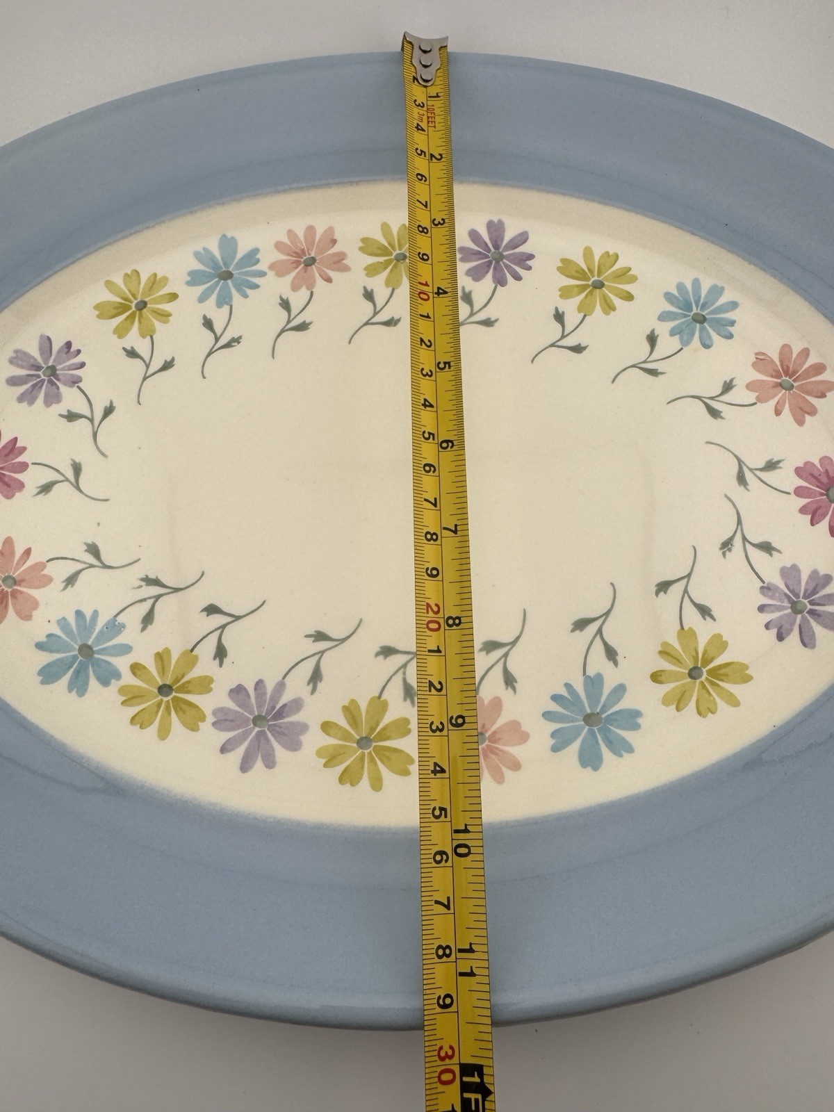 Vintage Steubenville China Pottery Oval Serving Platter Pastel Flowers 15 X 11.5