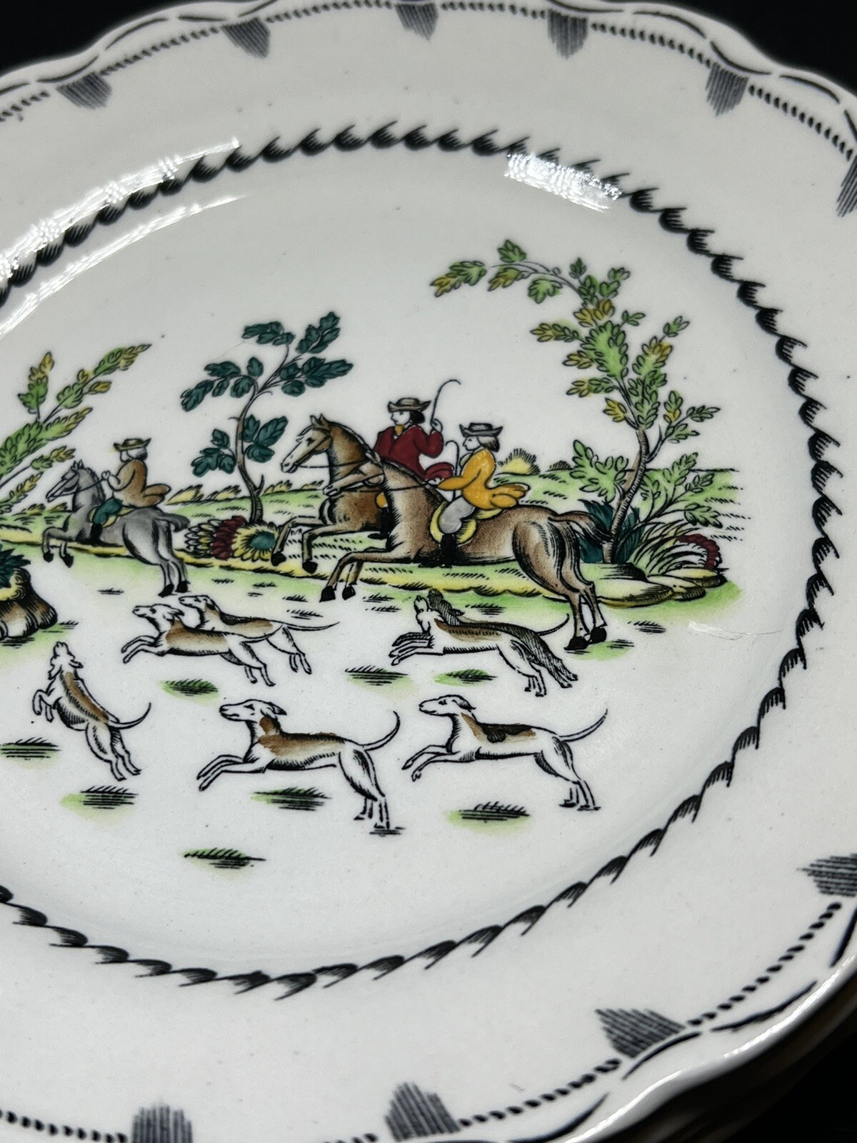 6 Rare ATQ Vintage 1920’s Booths Hand Painted Liverpool Hunt Plates A 8090 6.75”
