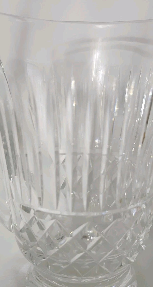 Vtg Waterford Pitcher Cut Crystal Diamond Pattern Applied Handle 7.5″ Tall Read