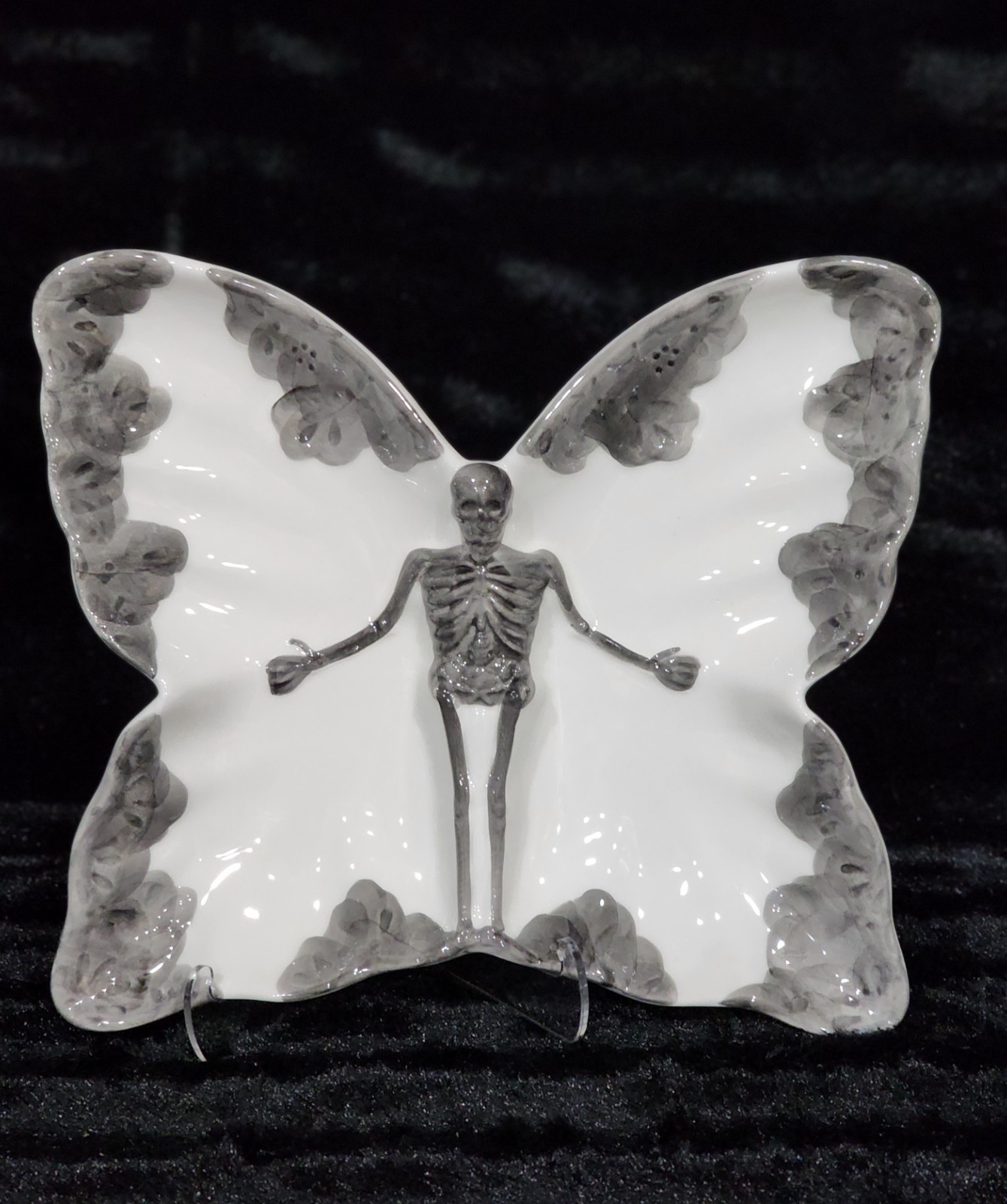 Halloween Butterfly Shaped Skeleton Plates Goth Decor 4pc 10.5″ Maxcera Gothic