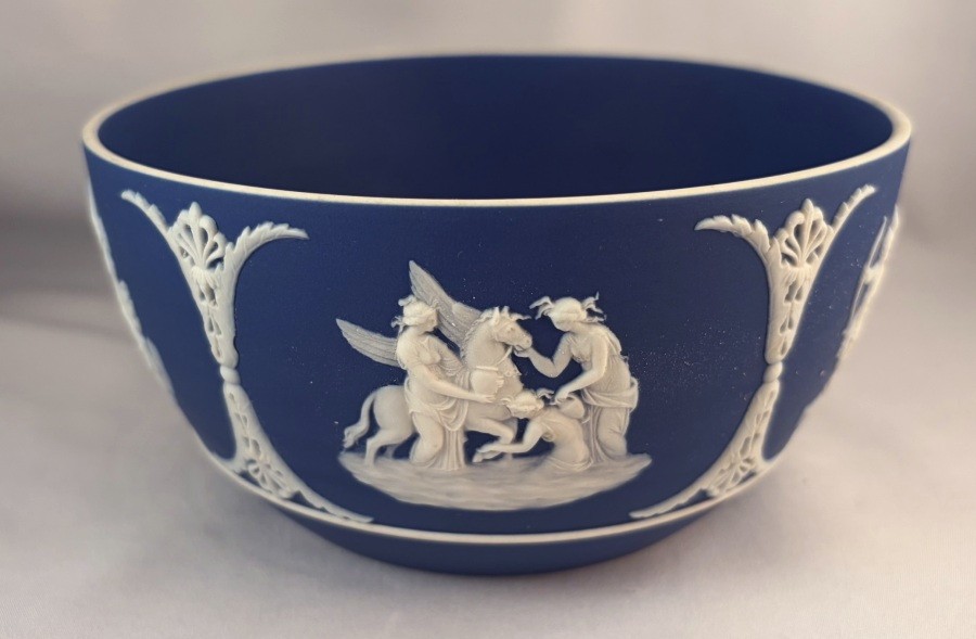 VERY RARE! Antique Wedgwood Jasperware Dark Cobalt Blue DOUBLE DIP Waste Bowl